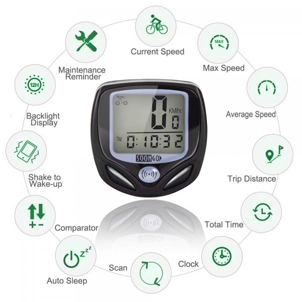 SOON GO Bike Speedometer, Bicycle Speedometer Wireless Bike Computer Waterproof Bike Odometer Speedometer Accurate Speed Tracking & Multi-Function with Cycling Taillight SOON GO Bike Speedometer, Bicycle Speedometer Wireless Bike Computer Waterproof Bike Odometer Speedometer Accurate Speed Tracking & Multi-Function with Cycling Taillight