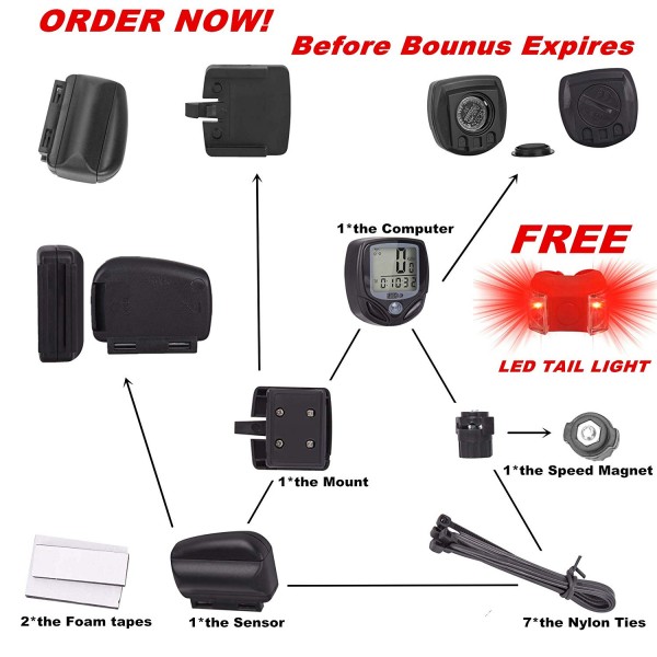 SOON GO Bike Speedometer, Bicycle Speedometer Wireless Bike Computer Waterproof Bike Odometer Speedometer Accurate Speed Tracking & Multi-Function with Cycling Taillight SOON GO Bike Speedometer, Bicycle Speedometer Wireless Bike Computer Waterproof Bike Odometer Speedometer Accurate Speed Tracking & Multi-Function with Cycling Taillight