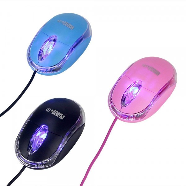Mini Optical Wired Ergonomic Mouse LED Light Computer Notebook Laptop Mice for Children and Lady by SOONGO Mini Optical Wired Ergonomic Mouse LED Light Computer Notebook Laptop Mice for Children and Lady by SOONGO