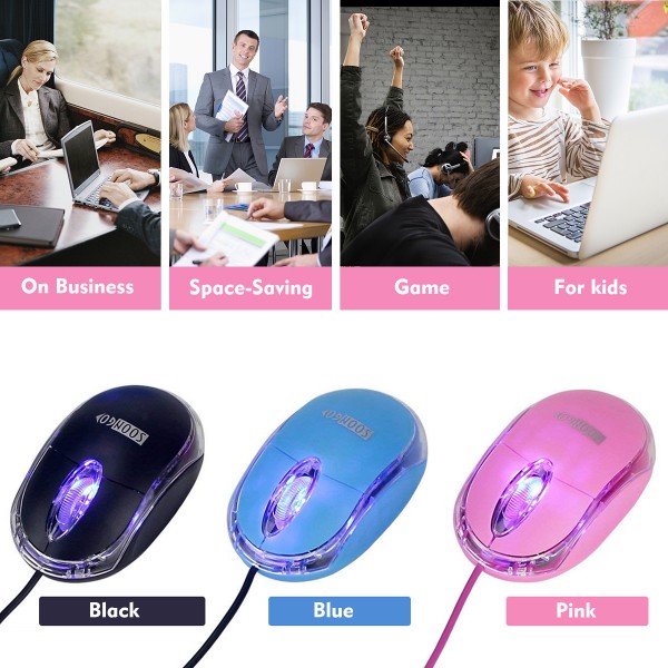 Mini Optical Wired Ergonomic Mouse LED Light Computer Notebook Laptop Mice for Children and Lady by SOONGO Mini Optical Wired Ergonomic Mouse LED Light Computer Notebook Laptop Mice for Children and Lady by SOONGO