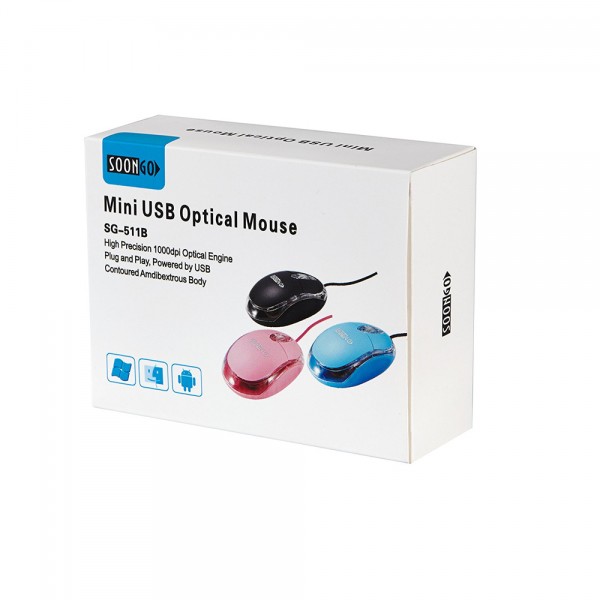 Mini Optical Wired Ergonomic Mouse LED Light Computer Notebook Laptop Mice for Children and Lady by SOONGO Mini Optical Wired Ergonomic Mouse LED Light Computer Notebook Laptop Mice for Children and Lady by SOONGO