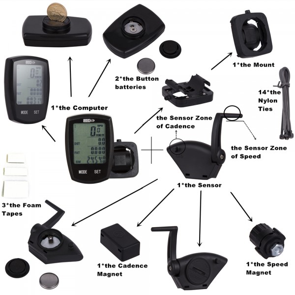 SOON GO Bicycle Speedometer Wireless Bike Computer Cadence IPX6 Waterproof Bike Odometer Speedometer Multi-Functions with Backlight, Temperature, Bicycle A/B, Stop Watch, Calorie Counter SOON GO Bicycle Speedometer Wireless Bike Computer Cadence IPX6 Waterproof Bike Odometer Speedometer Multi-Functions with Backlight, Temperature, Bicycle A/B, Stop Watch, Calorie Counter