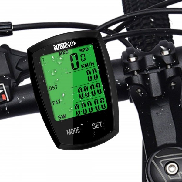 SOON GO Bicycle Speedometer Wireless Bike Computer Cadence IPX6 Waterproof Bike Odometer Speedometer Multi-Functions with Backlight, Temperature, Bicycle A/B, Stop Watch, Calorie Counter SOON GO Bicycle Speedometer Wireless Bike Computer Cadence IPX6 Waterproof Bike Odometer Speedometer Multi-Functions with Backlight, Temperature, Bicycle A/B, Stop Watch, Calorie Counter