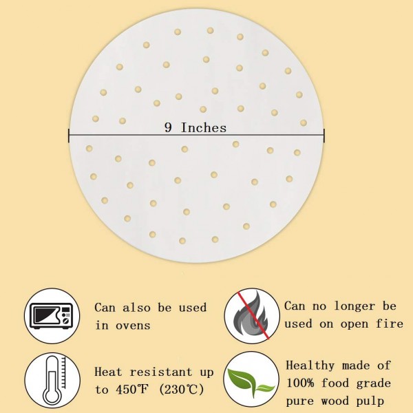 Air Fryer Liners 9 Inch 100pcs With Holes Parchmen Baking Paper Bamboo Steamer Anti-stick Waterproof 100% Pure Raw Wood Pulp FDA certification Perfect For All Air Fryers Air Fryer Liners 9 Inch 100pcs With Holes Parchmen Baking Paper Bamboo Steamer Anti-stick Waterproof 100% Pure Raw Wood Pulp FDA certification Perfect For All Air Fryers