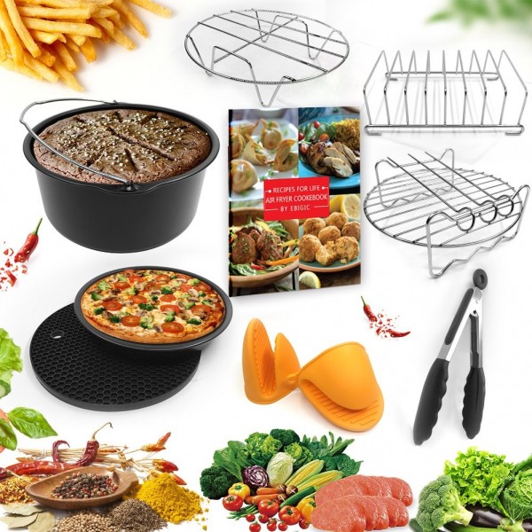 Universal Air Fryer Accessories 7 Inch Pizza Pan Cake Barrel Skewer Rack Silicone Mat Kitchen Tong Metal Holder Toast Rack Pinch Mitts Fit All 3.7QT/5.3QT/5.8QT Universal Air Fryer Accessories 7 Inch Pizza Pan Cake Barrel Skewer Rack Silicone Mat Kitchen Tong Metal Holder Toast Rack Pinch Mitts Fit All 3.7QT/5.3QT/5.8QT