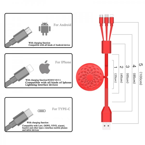 3 in 1 multi-function telescopic data line Fast Charging Data cord line hidden retractable usb Cable for iOS Android/Type C 3 in 1 multi-function telescopic data line Fast Charging Data cord line hidden retractable usb Cable for iOS Android/Type C