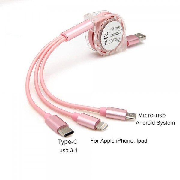 3 in 1 3ft Retractable Multiple Cable USB Data Cord with IOS/Micro USB/USB 3.1 Type C Universal Compatible iPhone iPad Samsung Android Cellphones 3 in 1 3ft Retractable Multiple Cable USB Data Cord with IOS/Micro USB/USB 3.1 Type C Universal Compatible iPhone iPad Samsung Android Cellphones