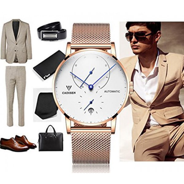 Automatic Mens Stainless Steel Wrist Watch with Calendar Multifunctional Strap Milanese Mesh Automatic Mens Stainless Steel Wrist Watch with Calendar Multifunctional Strap Milanese Mesh