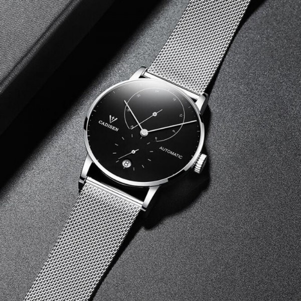 Automatic Mens Stainless Steel Wrist Watch with Calendar Multifunctional Strap Milanese Mesh Automatic Mens Stainless Steel Wrist Watch with Calendar Multifunctional Strap Milanese Mesh