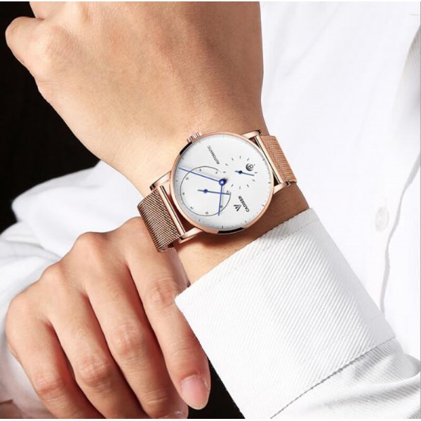 Automatic Mens Stainless Steel Wrist Watch with Calendar Multifunctional Strap Milanese Mesh Automatic Mens Stainless Steel Wrist Watch with Calendar Multifunctional Strap Milanese Mesh