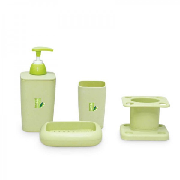 Bamboo Fiber Plastic Bathroom Accessory Set, Bath Accessory Set With Stylish Lotion Bottle, Toothbrush Holder, Tumbler And Soap Dish Bamboo Fiber Plastic Bathroom Accessory Set, Bath Accessory Set With Stylish Lotion Bottle, Toothbrush Holder, Tumbler And Soap Dish