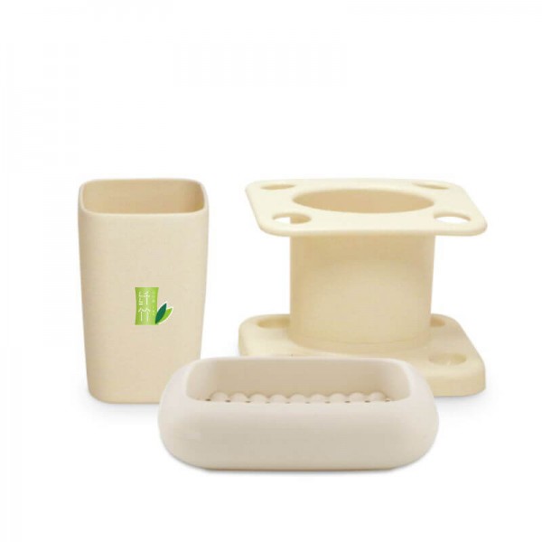 Bamboo Fiber Plastic Bathroom Accessory Set, Bath Accessory Set With Stylish Lotion Bottle, Toothbrush Holder, Tumbler And Soap Dish Bamboo Fiber Plastic Bathroom Accessory Set, Bath Accessory Set With Stylish Lotion Bottle, Toothbrush Holder, Tumbler And Soap Dish