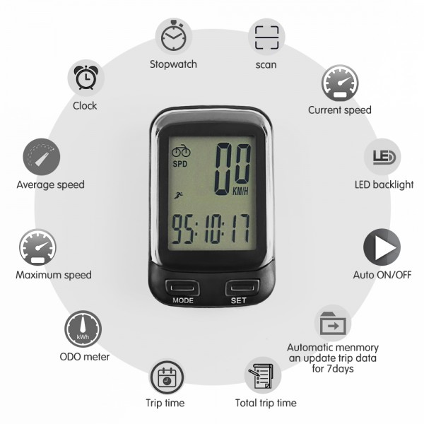 SOON GO Bike Computer Wireless Waterproof MPH&KM Cycle Speedometer Multifunctional Bicycle Accessories Large LCD Display Backlight SOON GO Bike Computer Wireless Waterproof MPH&KM Cycle Speedometer Multifunctional Bicycle Accessories Large LCD Display Backlight