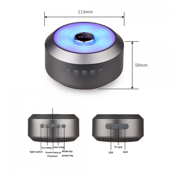 Wireless Bluetooth Speaker,BOOMER VIVI Mini Portable Metal Speaker with LED,Clock,10-Hour Playtime, Rich Bass,Built-in-Mic,Hands-free Call,AUX Line,TF Card,HD Sound Wireless Bluetooth Speaker,BOOMER VIVI Mini Portable Metal Speaker with LED,Clock,10-Hour Playtime, Rich Bass,Built-in-Mic,Hands-free Call,AUX Line,TF Card,HD Sound