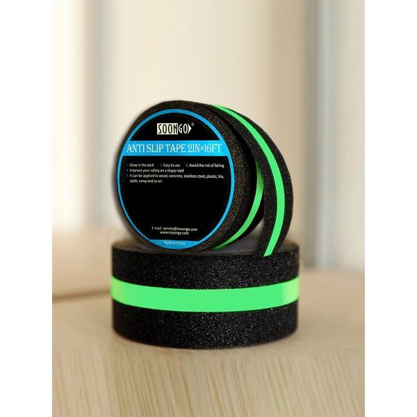 Non Skid Traction Tape Glow in Dark Non-slip Increase Friction Safety Fluorescent Anti Slip Grip Floor Stair Tread Step Anti-slip Skid Tool Black 2”Wide and 16’Long Roll By SOONGO Non Skid Traction Tape Glow in Dark Non-slip Increase Friction Safety Fluorescent Anti Slip Grip Floor Stair Tread Step Anti-slip Skid Tool Black 2”Wide and 16’Long Roll By SOONGO